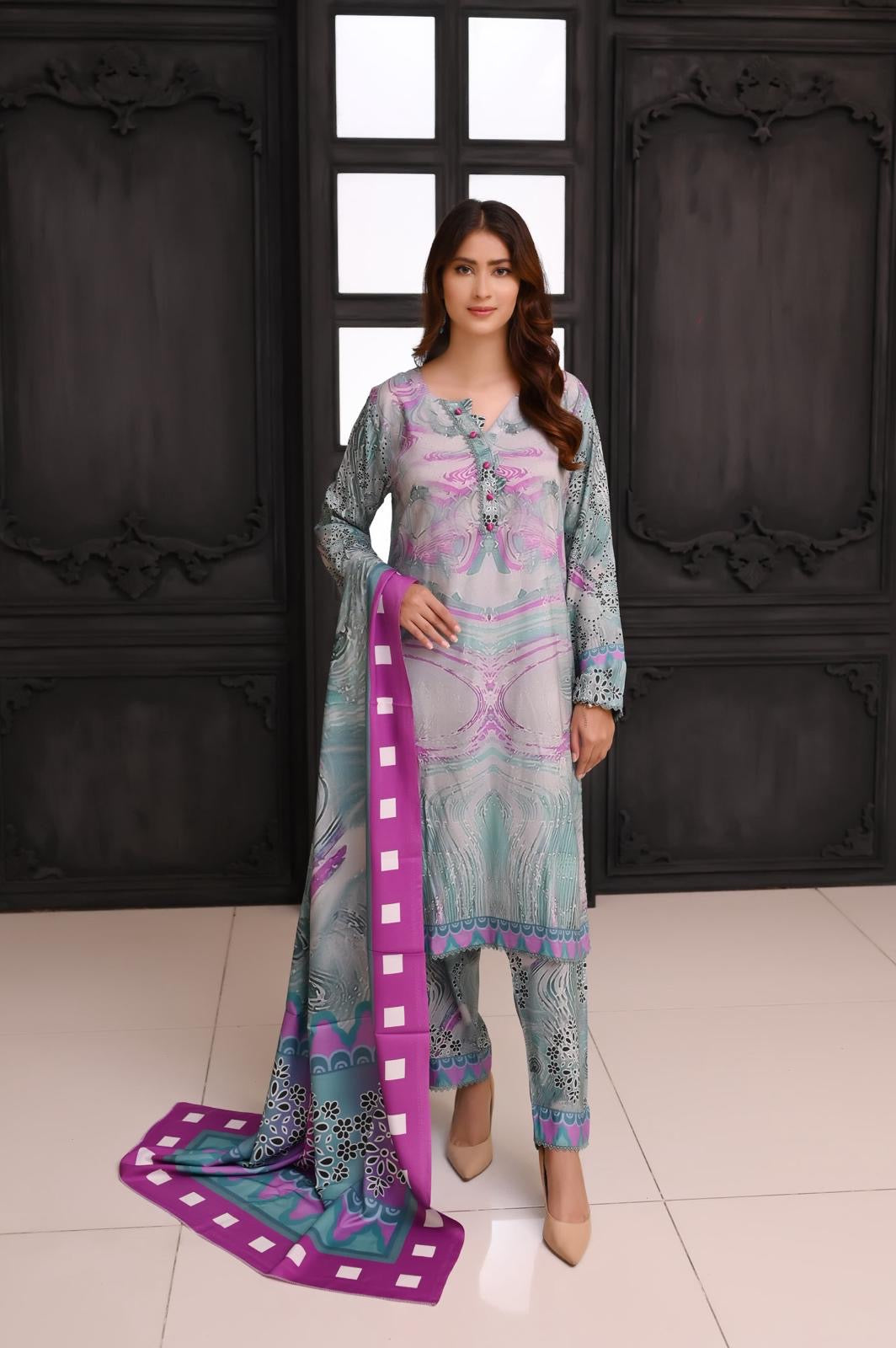 KHADIJAH’S Vol 1 | Embroidered Linen 3pc Readymade | KJ146