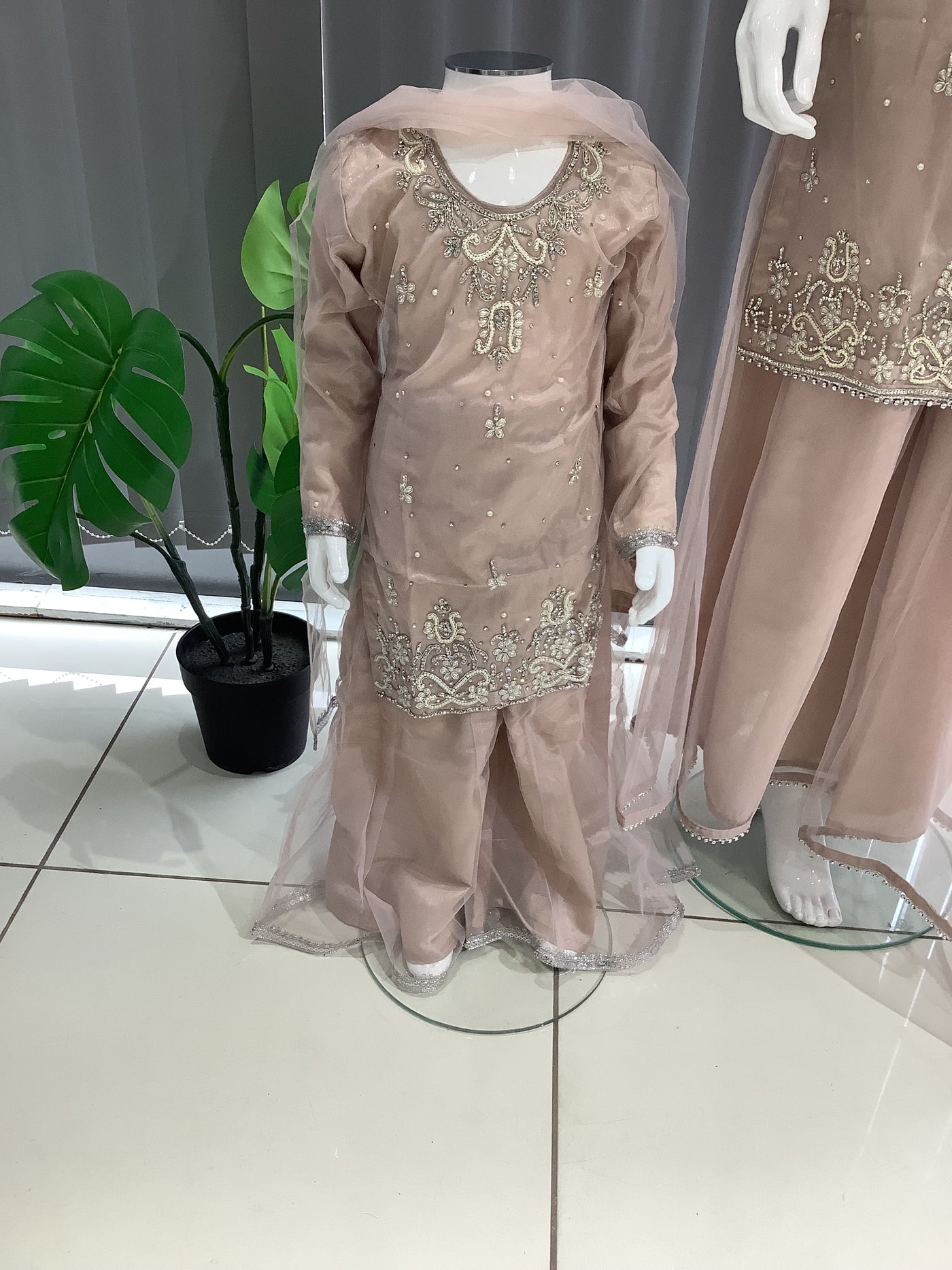 ASHA | Embroidered Hand Work Mother & Daughter Ready To Wear Dusty Pink | AS60