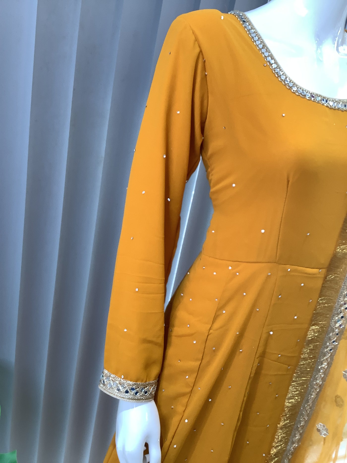 ASHA | Embroidered Chiffon Dress Mother & Daughter Readymade Mustard | AS63