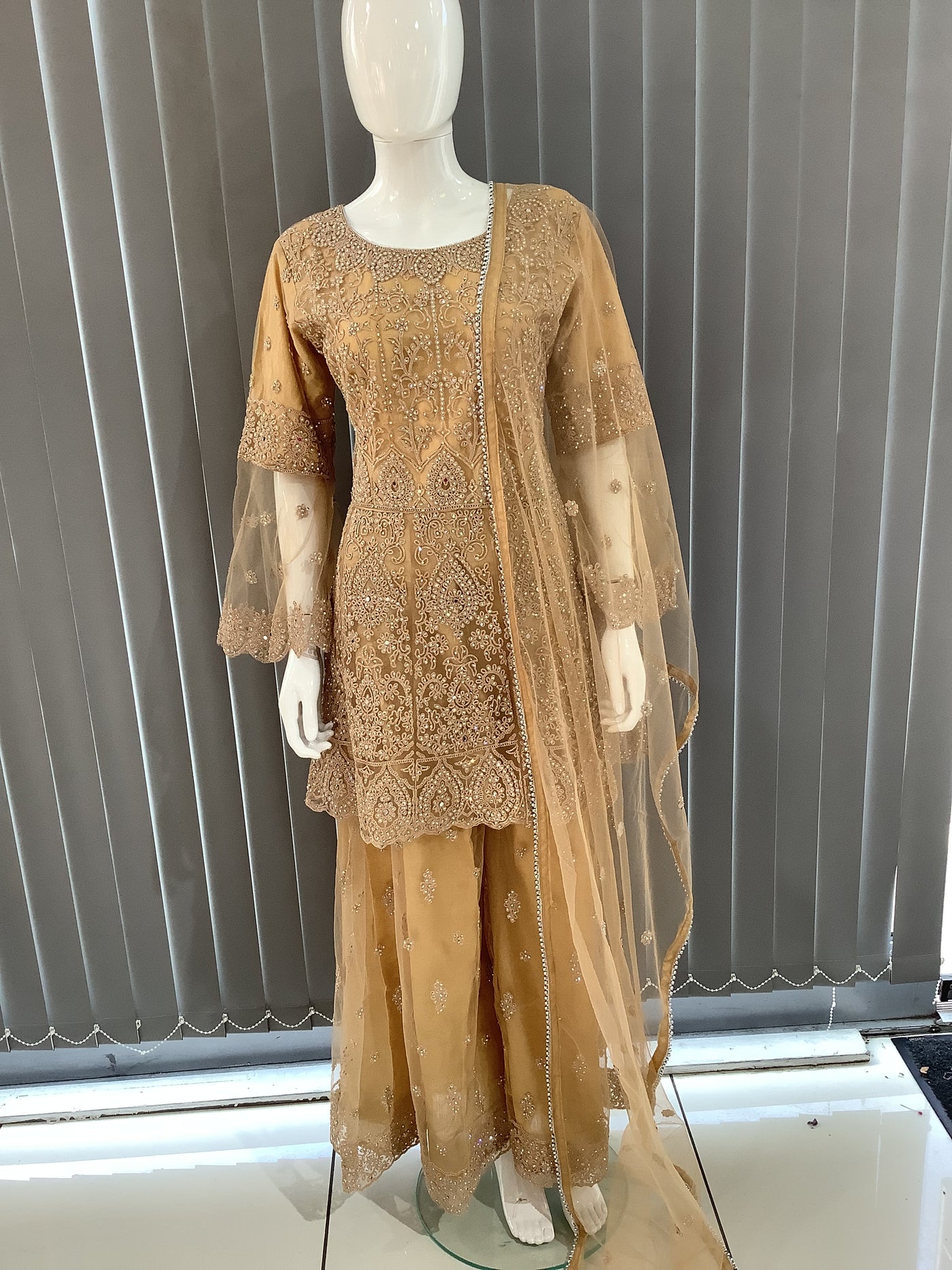 ASHA | Embroidered Hand Work Dress Mother & Daughter Ready To Wear Gold | AS70