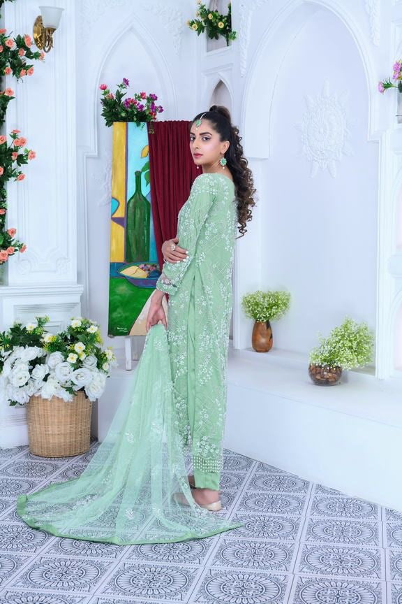 S Creations ‘Maya’ | Embroidered Net Formal Readymade | SC134 (Mint Green)