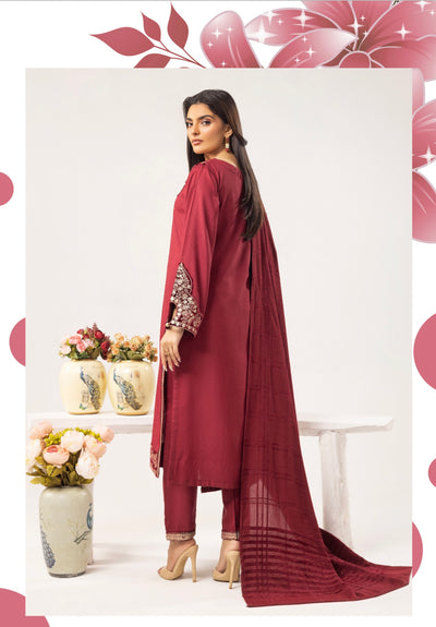 SIMRANS ‘Haniya B’ | Embroidered Dhanak Readymade | SM731 (Maroon)