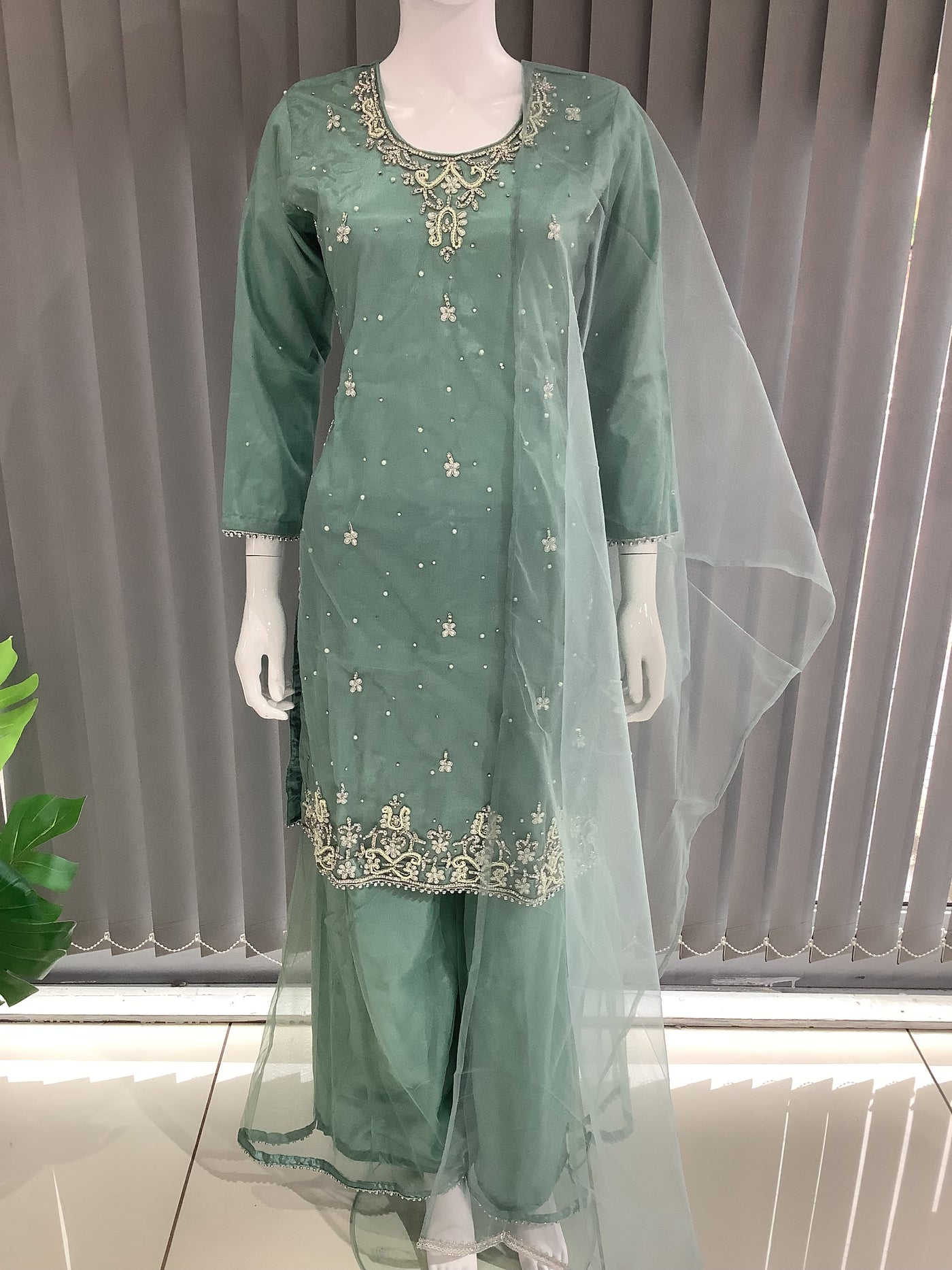 ASHA | Embroidered Hand Work Mother & Daughter Ready To Wear Teal | AS60