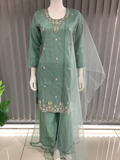 ASHA | Embroidered Hand Work Mother & Daughter Ready To Wear Teal | AS60