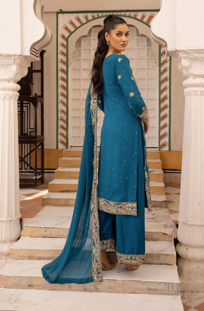 SIMRANS ‘Mahnoor Lux’ | Embroidered Chiffon Readymade | SM611 (Teal)