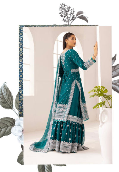 SIMRANS ‘Sanam’ | Embroidered Chiffon Farshi Readymade | SM649 (Teal)