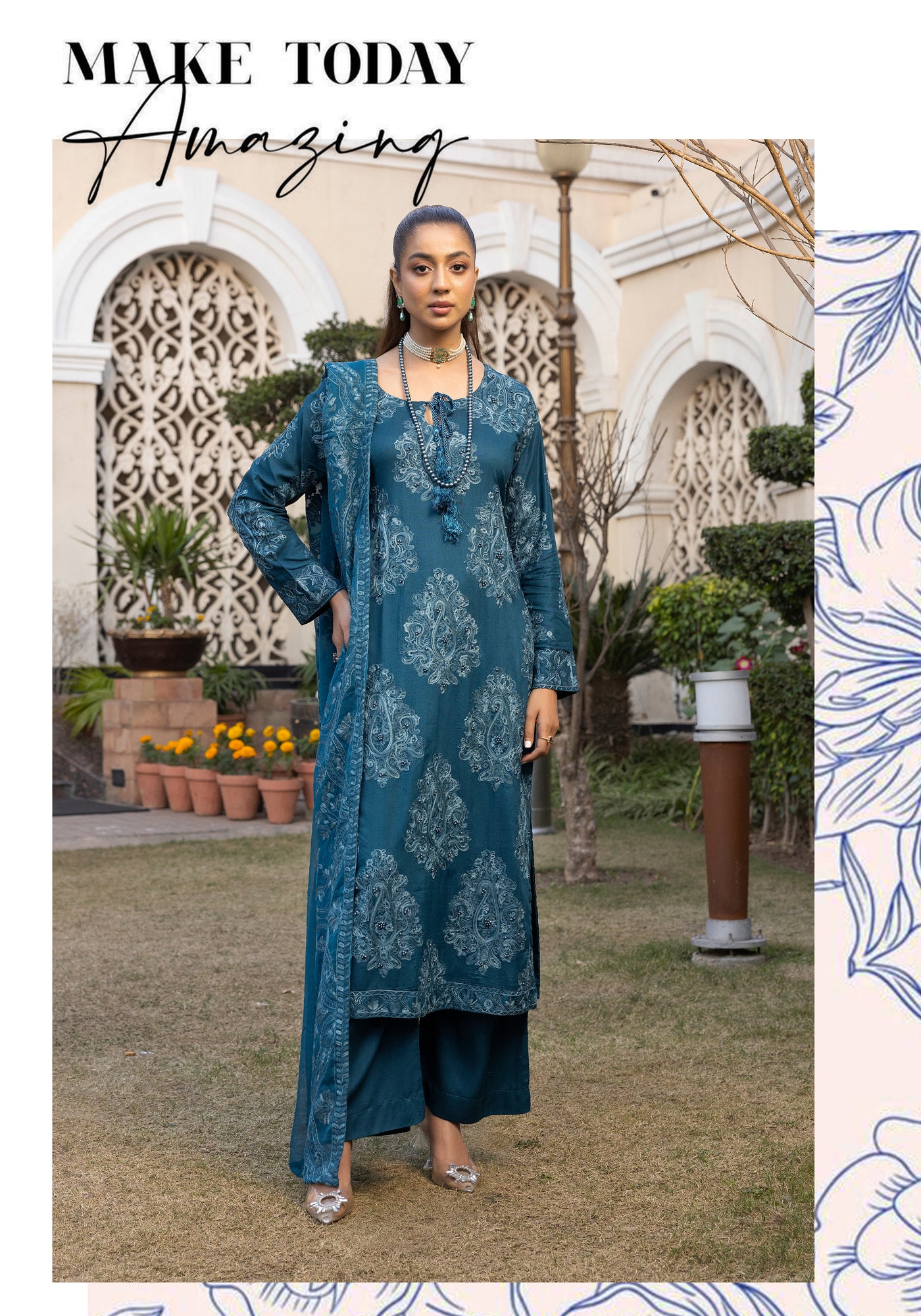 SIMRANS ‘Jannat’ | Embroidered Linen Mother & Daughter Readymade | SM772 (Teal)