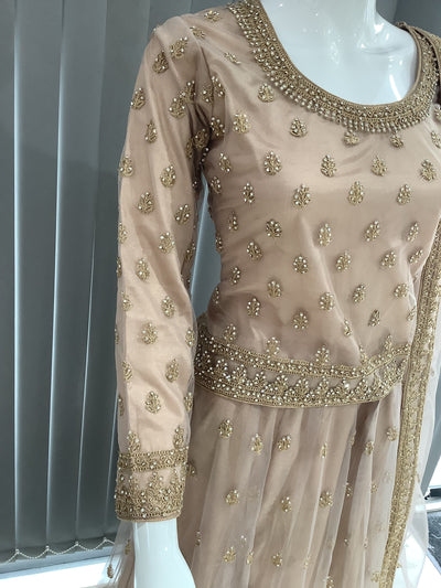 ASHA | Embroidered Net Dori Work Mother & Daughter Lehanga Choli Ready To Wear Dusty Pink | AS58