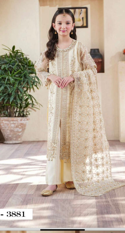 SIMRANS ‘Nureh’ | Embroidered Organza Mother & Daughter Readymade | SM646 (Cream)