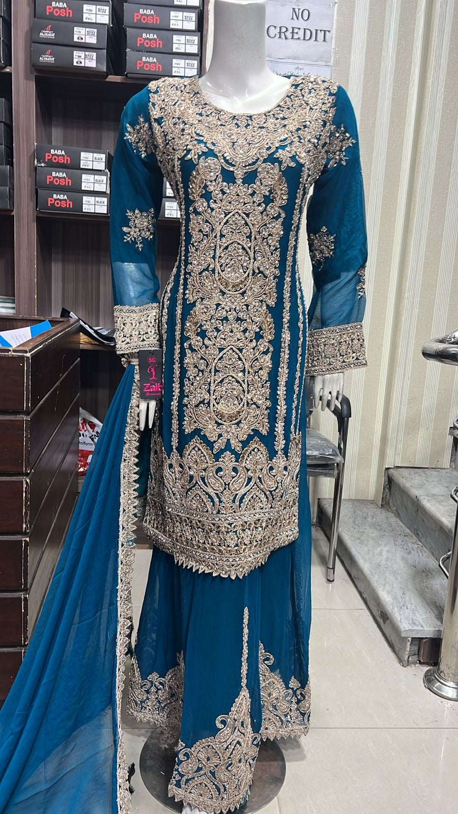 ShaZaib | Embroidered Chiffon Shararah Mother & Daughter Readymade | SZ197 (Teal)