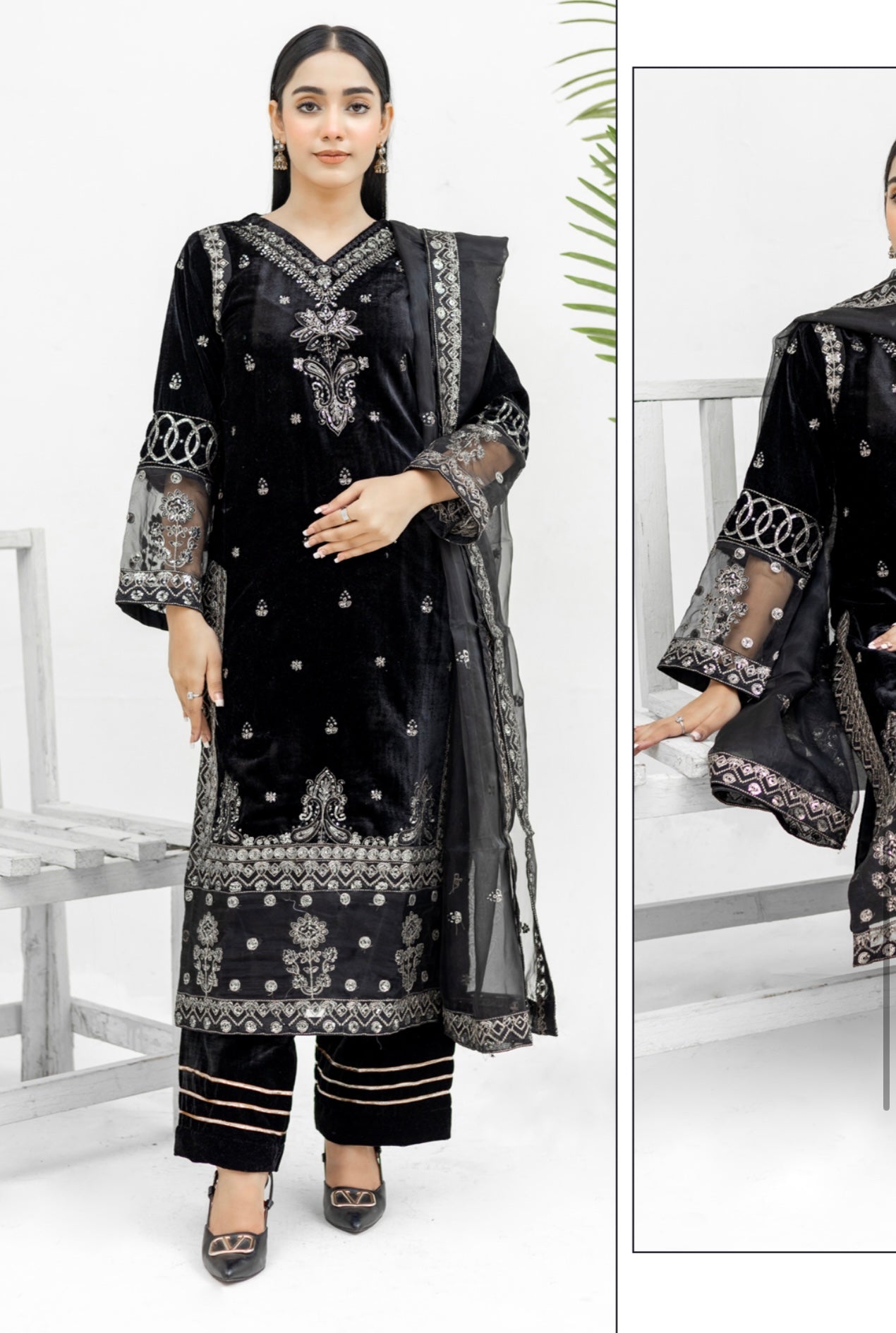 Black Embroidered Velvet Readymade |