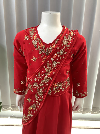 ASHA | Embroidered Chiffon Saree Mother & Daughter Readymade Red| AS55