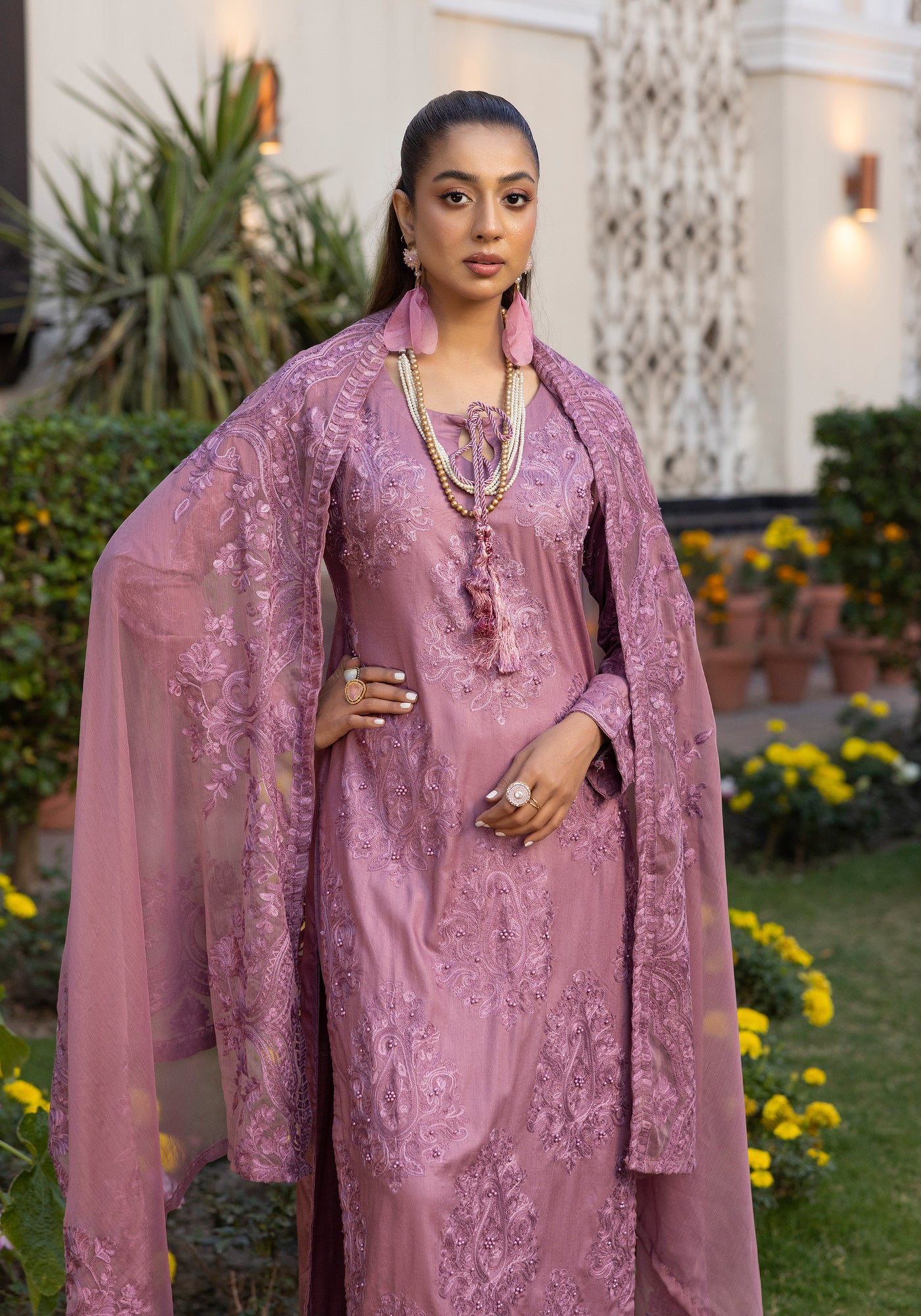 SIMRANS ‘Jannat’ | Embroidered Linen Mother & Daughter Readymade | SM772 (Mauve)