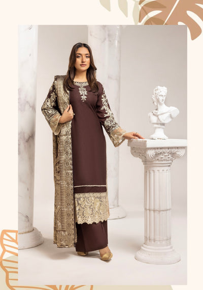 SIMRANS ‘Charisma Lux’ | Embroidered Dhanak Fancy Dupatta Readymade | SM732 (Brown)