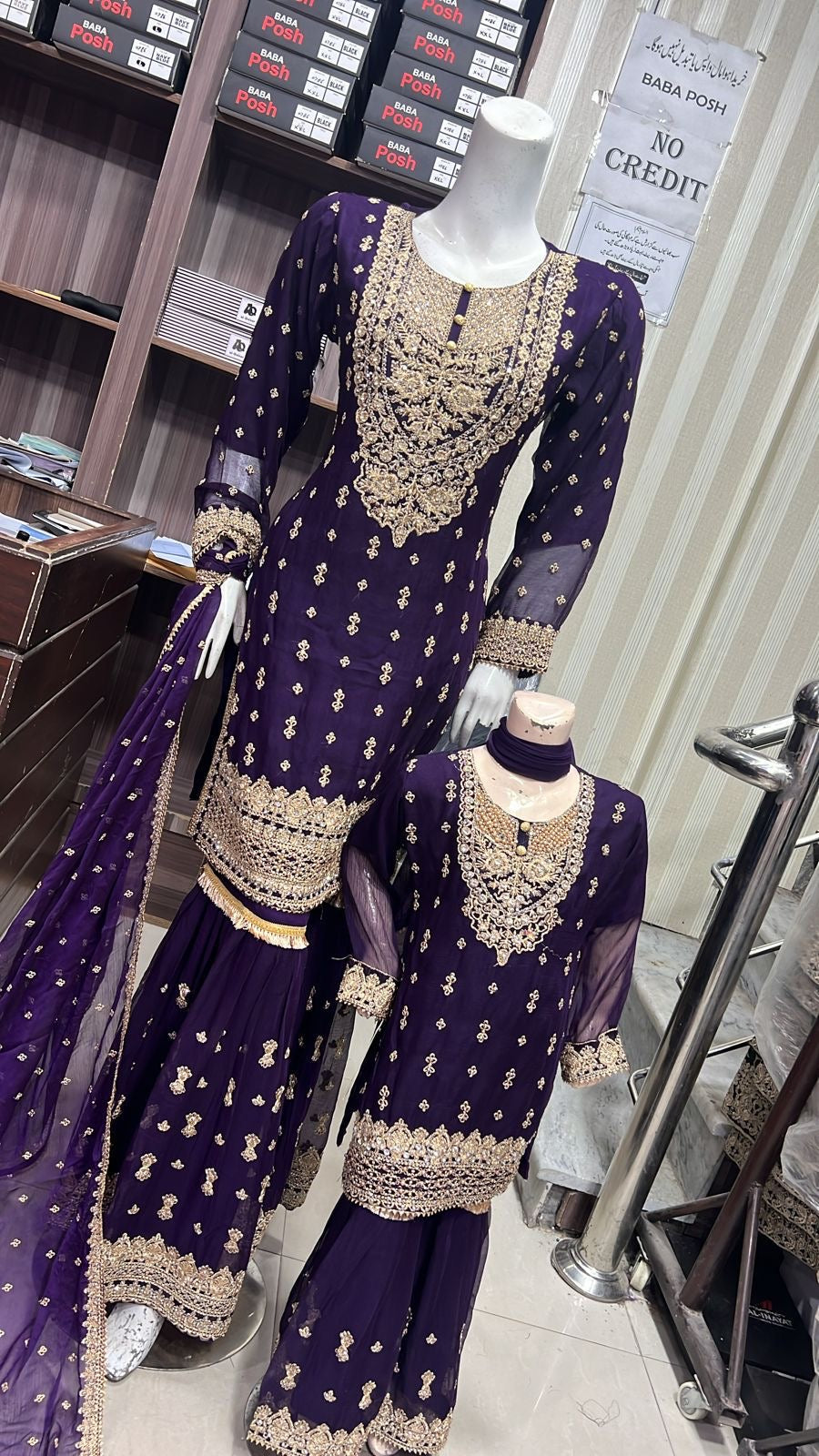 ShaZaib | Embroidered Chiffon Shararah Mother & Daughter Readymade | SZ192 (Purple)