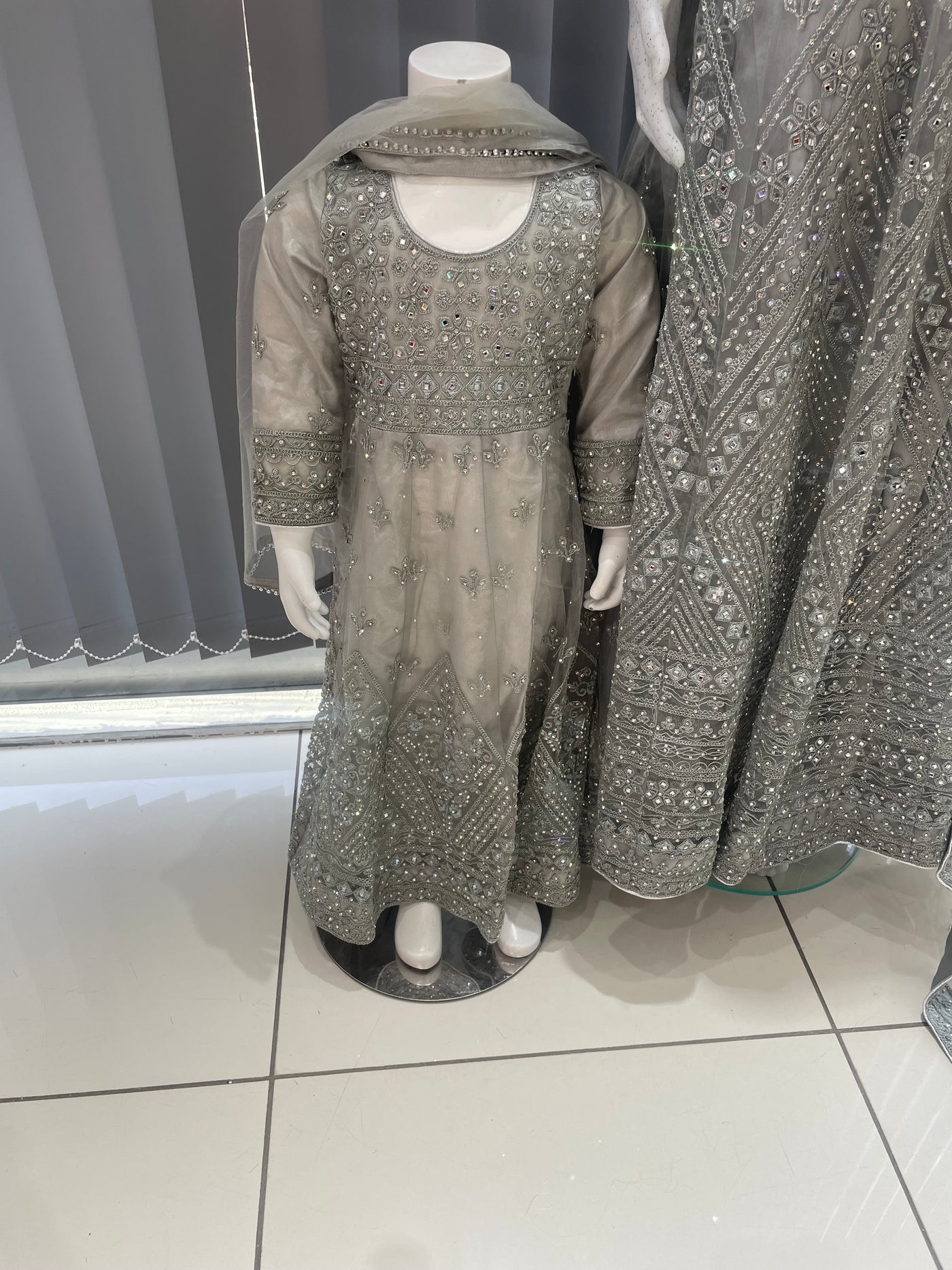 ASHA | Embroidered Net Mother & Daughter Ready To Wear Grey | AS73