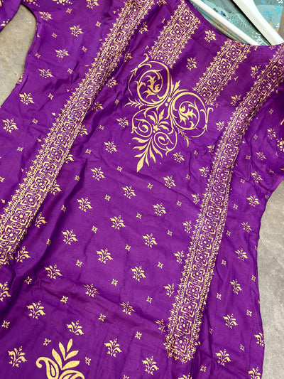 S Creations | Linen Printed 2pc Readymade | SC098 (Purple & Gold)