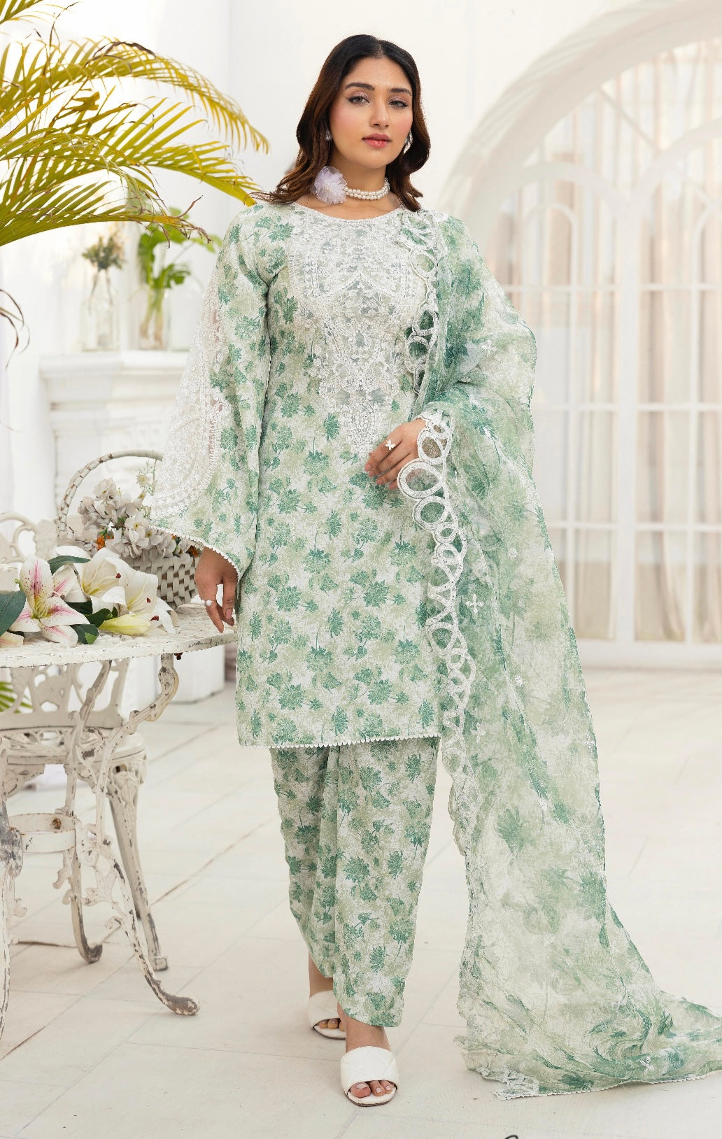 SIMRANS ‘Sawera’ | Embroidered Cotton Mother & Daughter Readymade | SM789 (Green)