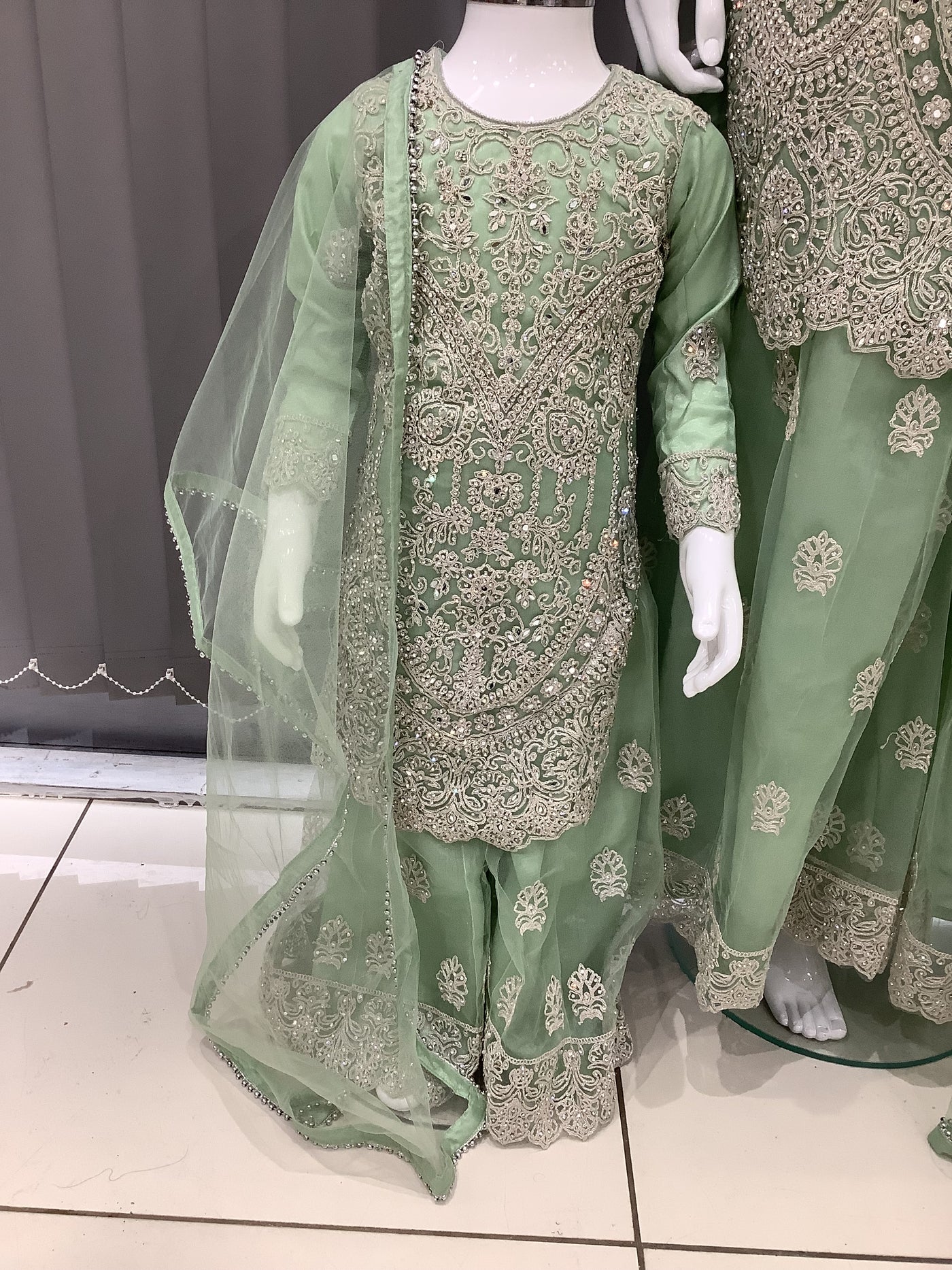 ASHA | Embroidered Net Mother & Daughter Ready To Wear Mint | AS74