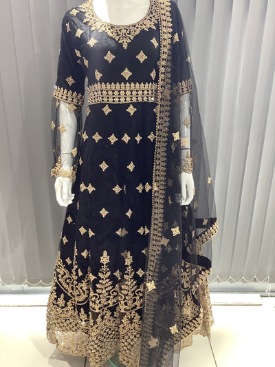 ASHA | Embroidered Net Dori Work Mother & Daughter Dress Ready To Wear Black | AS65