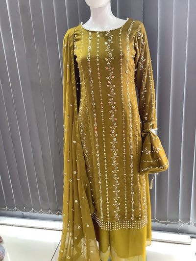 S Creations | Embroidered Chiffon Mother & Daughter Readymade | SC084 (Olive)