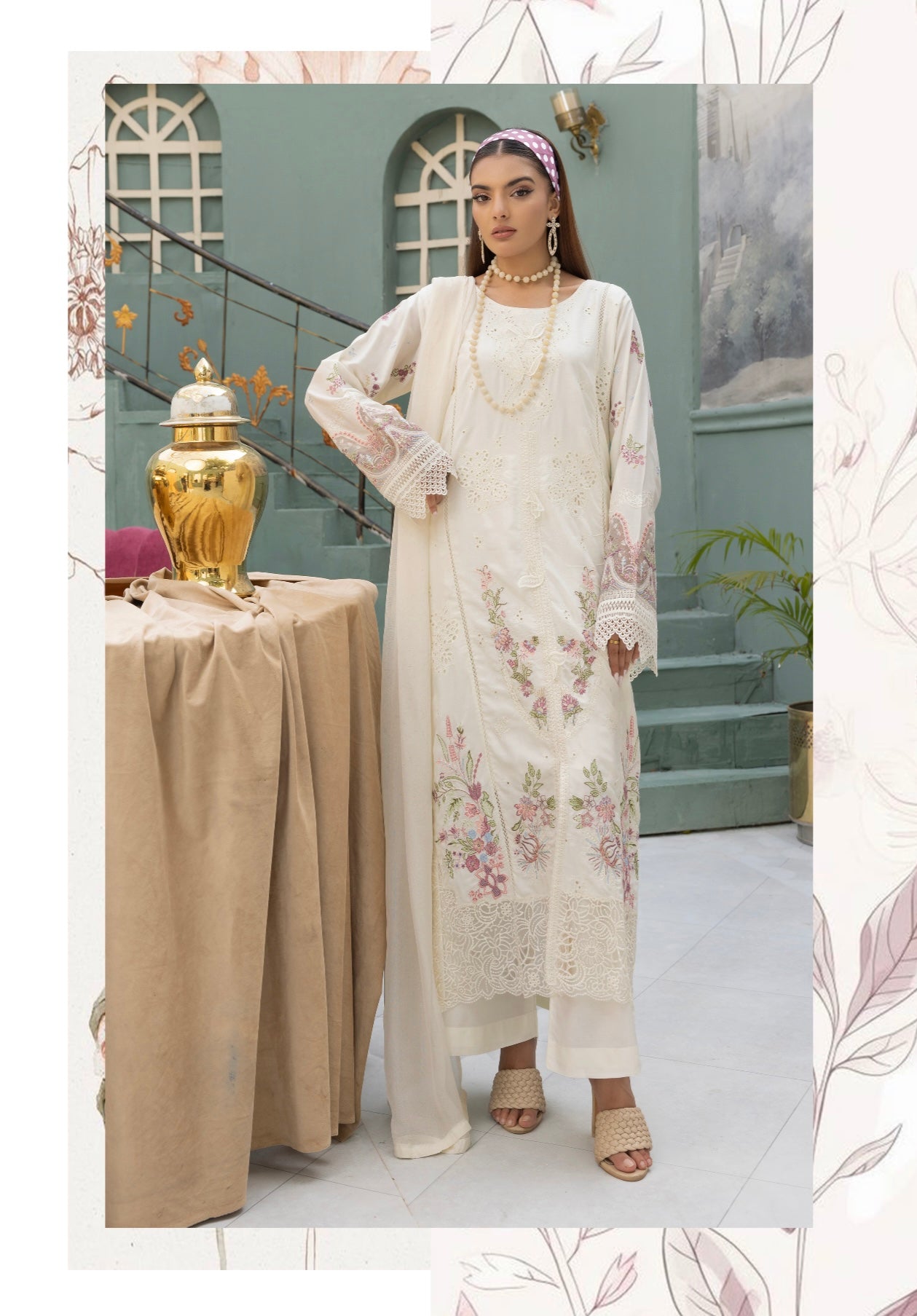 SIMRANS ‘Aisha MB’ | Embroidered Linenkari Readymade | SM697