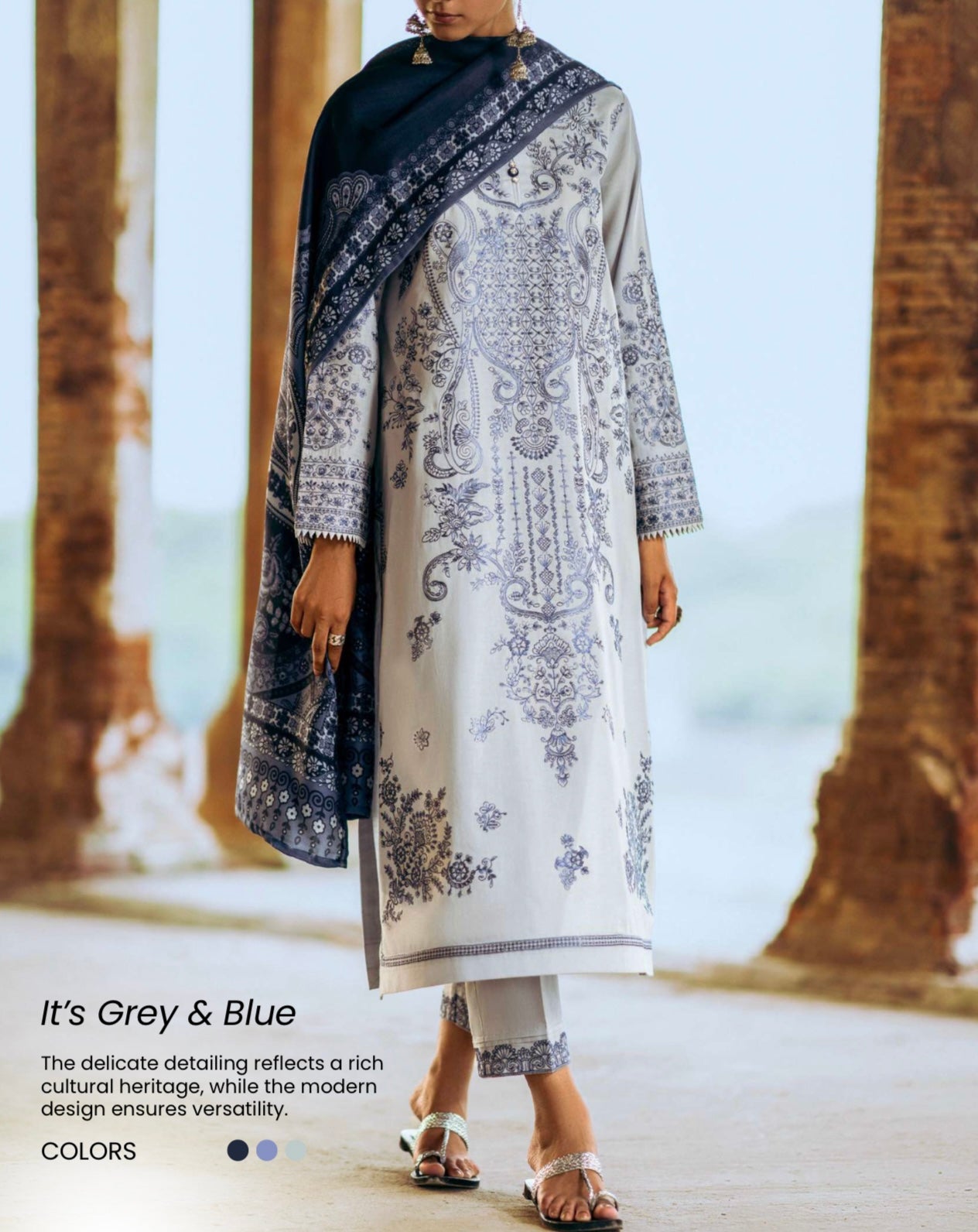 Casuallite ‘Perchai’ | Luxury Embroidered Dhanak Readymade | HT245