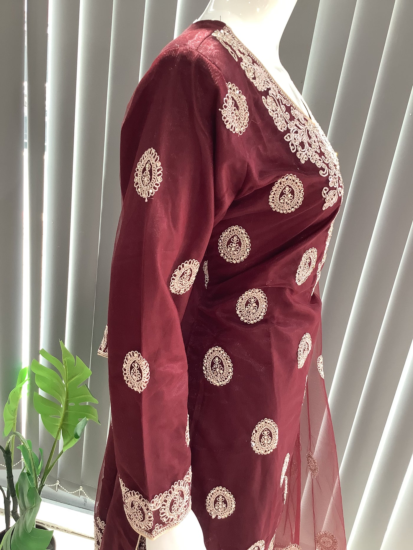 ASHA | Embroidered Net Dori Work Mother & Daughter Dress Ready To Wear Burgundy| AS66