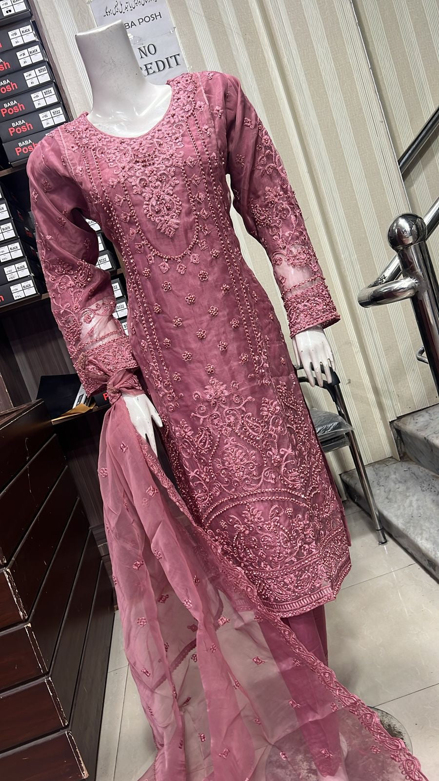 ShaZaib | Embroidered Organza Readymade | SZ190 (Pink)