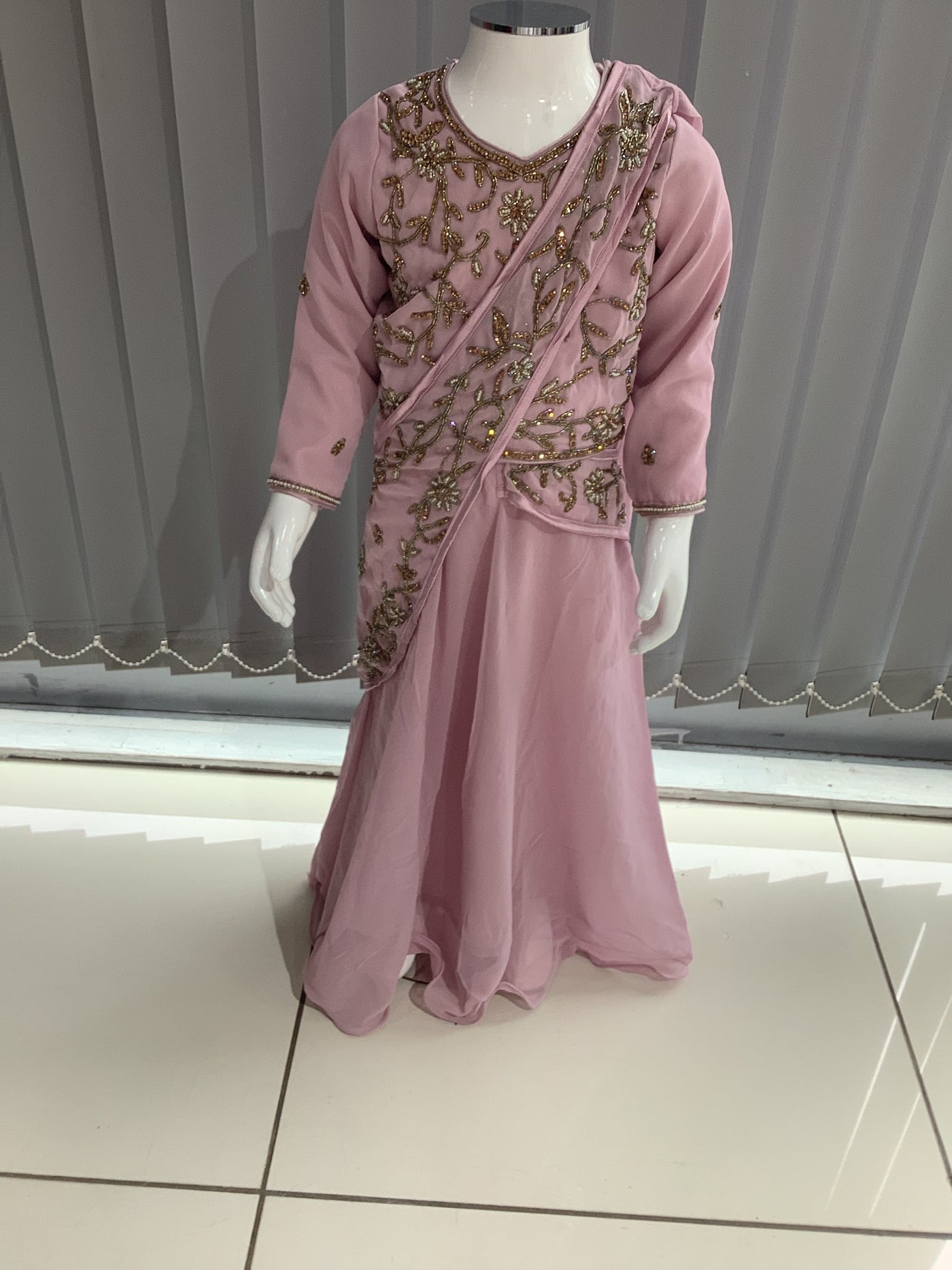 ASHA | Embroidered Chiffon Saree Kids Readymade Pink | AS64