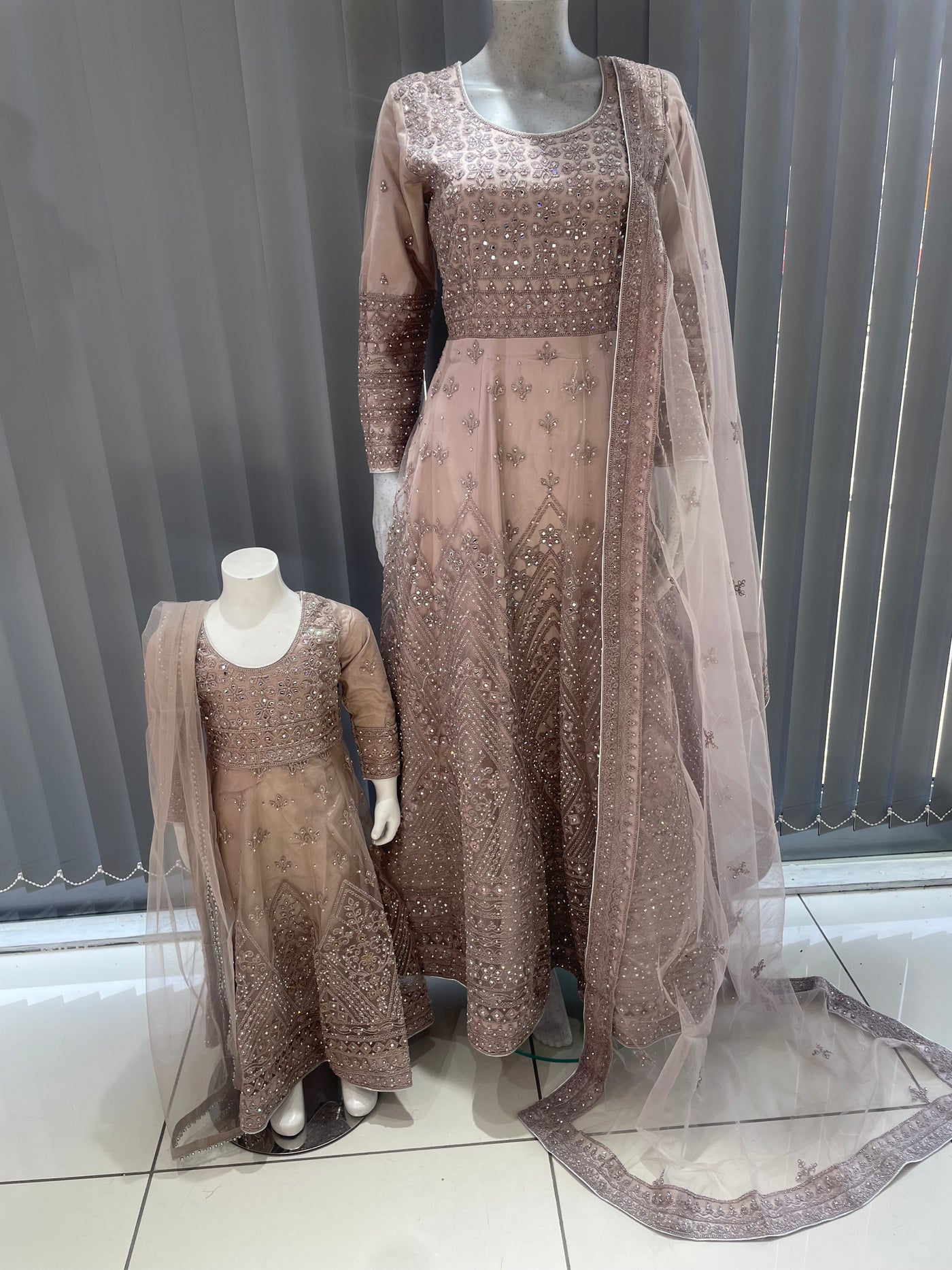 ASHA | Embroidered Net Mother & Daughter Ready To Wear Dusty Pink | AS73