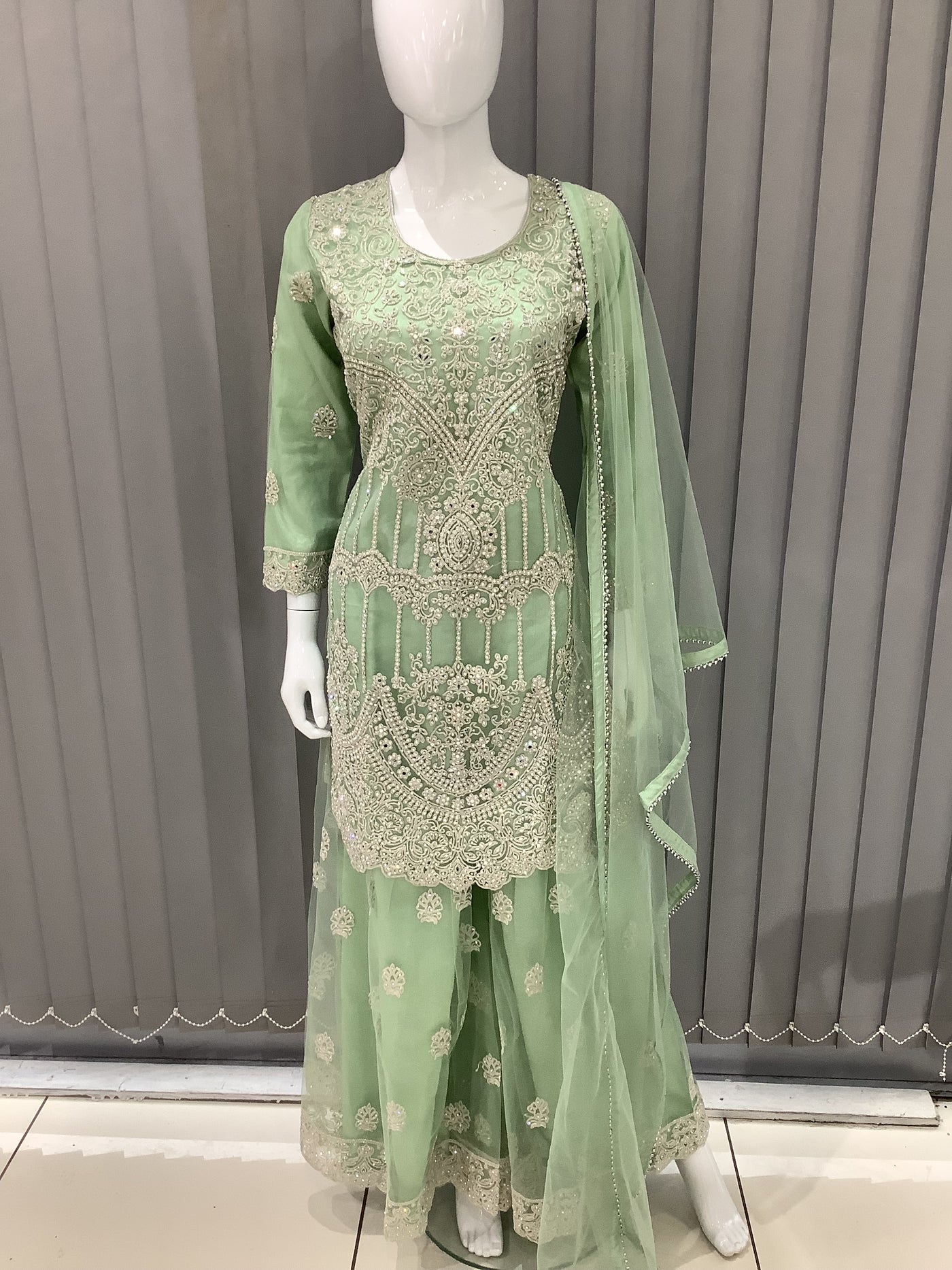 ASHA | Embroidered Net Mother & Daughter Ready To Wear Mint | AS74