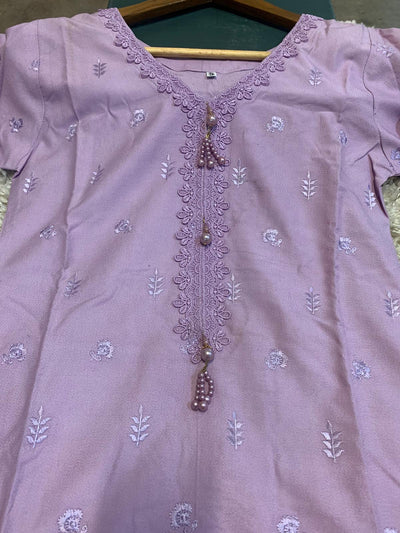 S Creations ‘Inaya’ | Embroidered Dhanak Readymade | SC132 (Lilac)