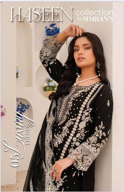 SIMRANS ‘Haseen’ | Embroidered Chiffon Readymade | SM761 (Black)