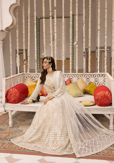 SIMRANS ‘Ivana’ | Embroidered  Net Readymade Wedding Collection| SM684  (Off-White)