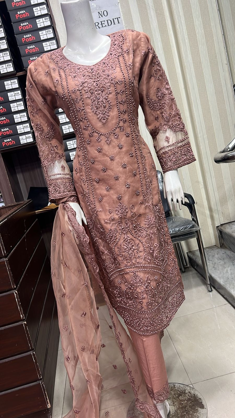 ShaZaib | Embroidered Organza Readymade | SZ190 (Brown)