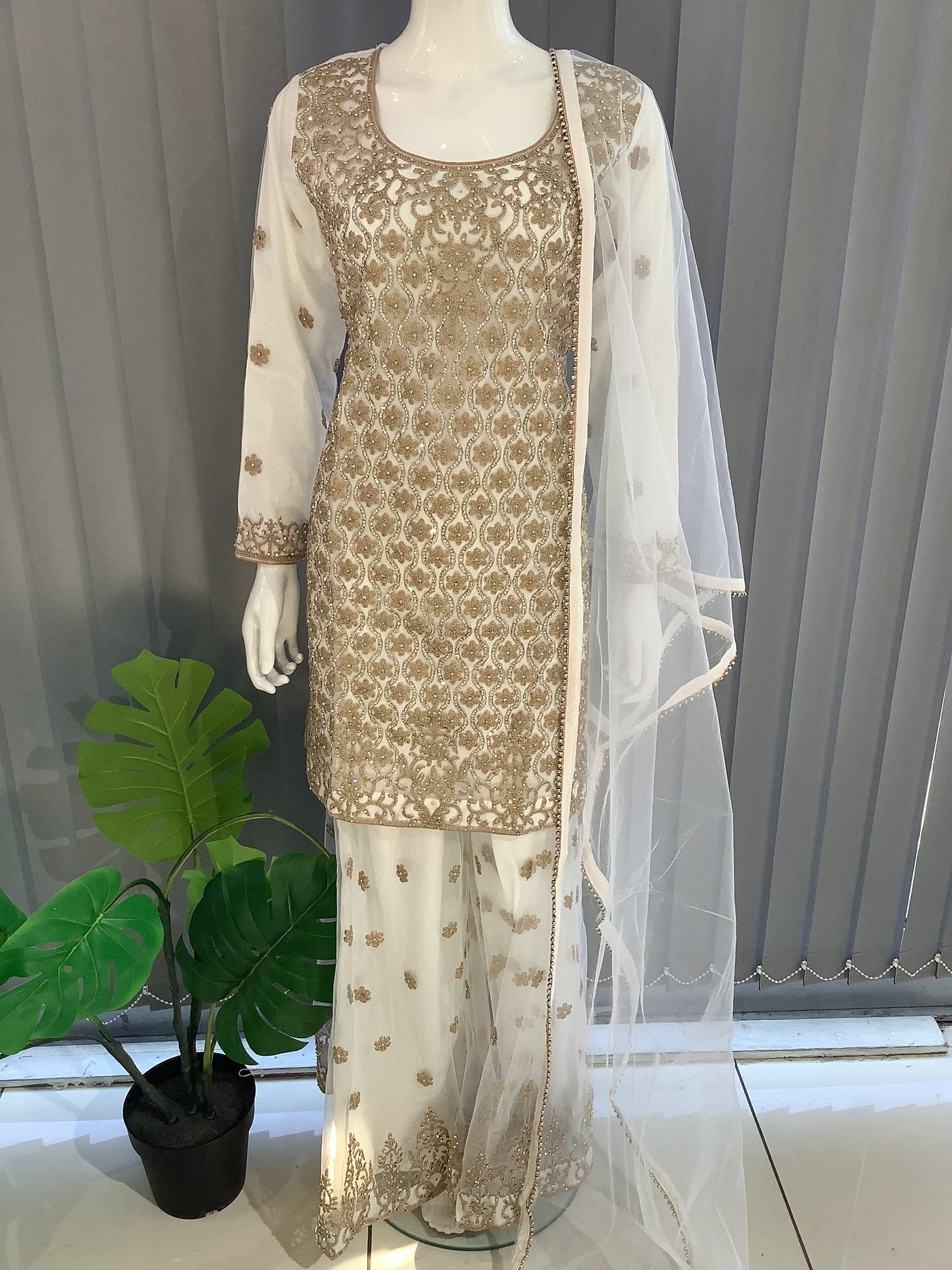 ASHA | Embroidered Net Mother & Daughter Ready To Wear White | AS72