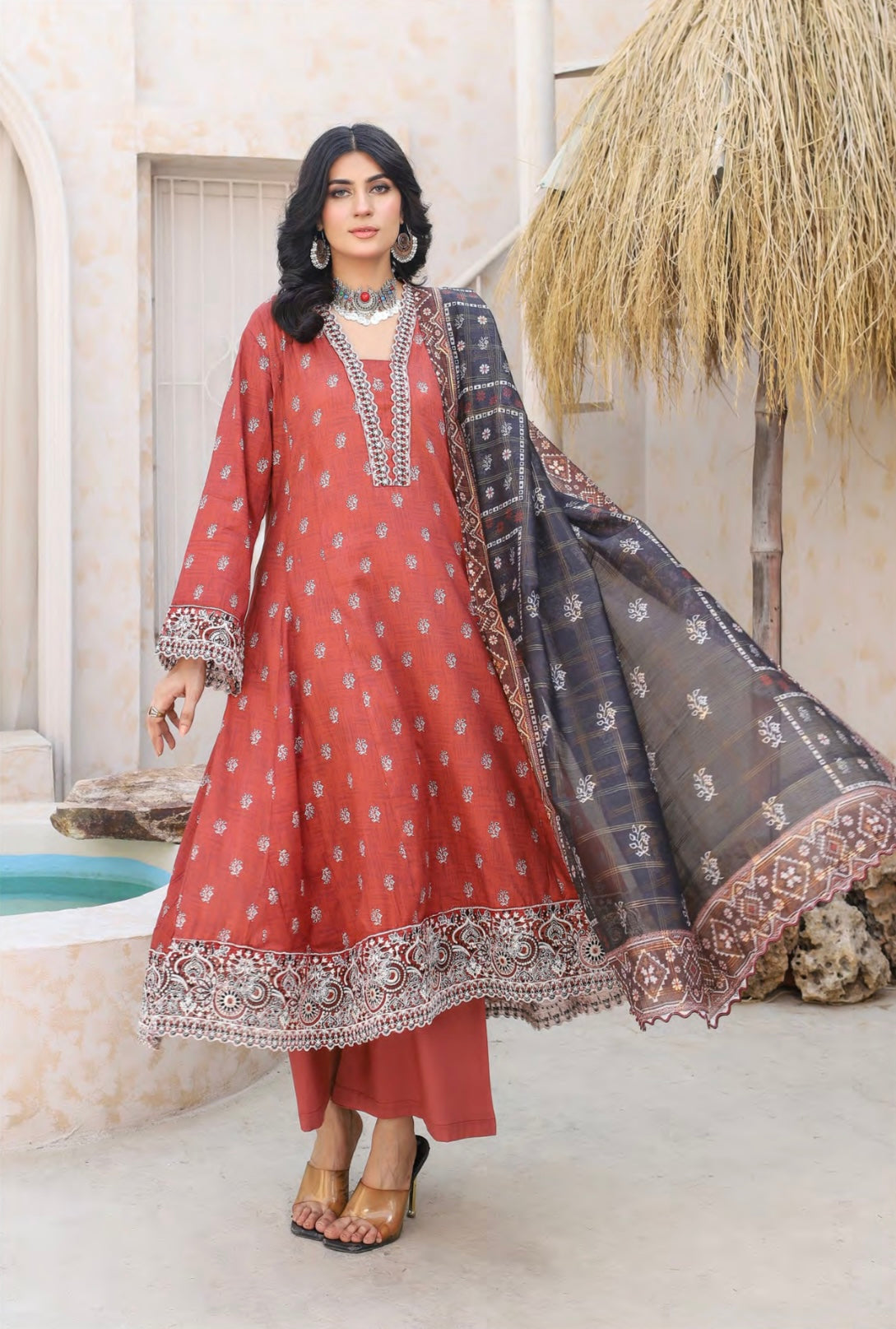 MUNIRA | Embroidered Frocks Lawn Readymade | MWL01 – HIRA TEXTILES