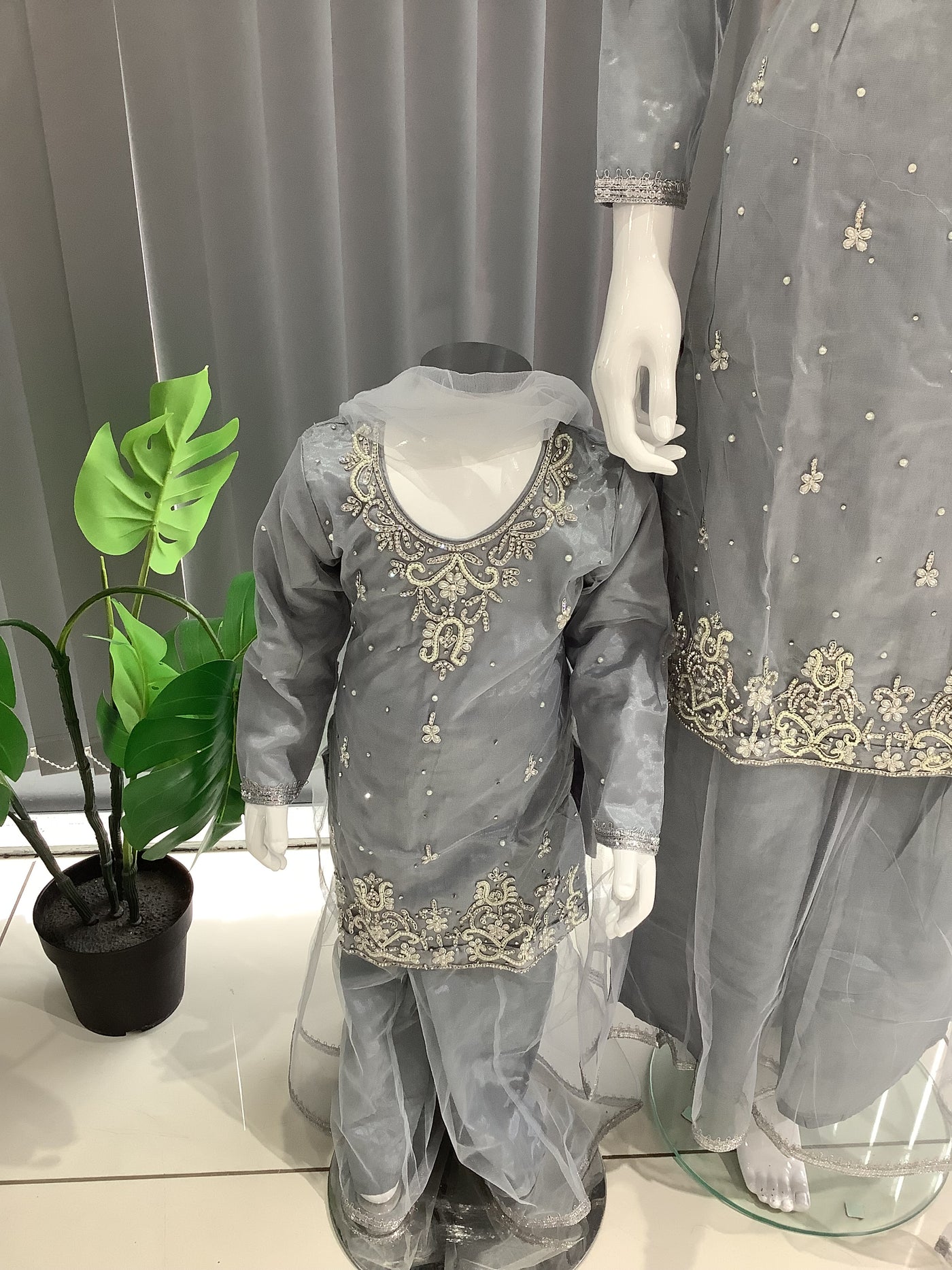 ASHA | Embroidered Hand Work Mother & Daughter Ready To Wear Grey | AS60