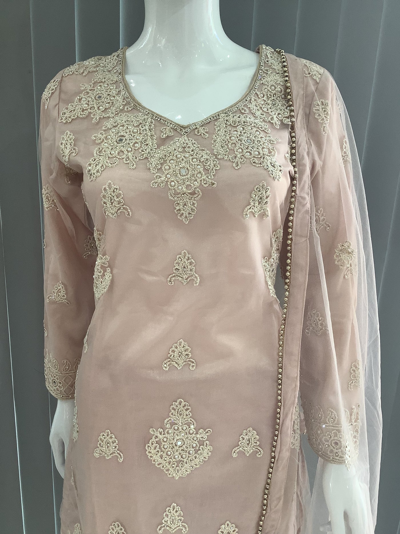 ASHA | Embroidered Net Dori Work Mother & Daughter Dress Ready To Wear Dusty Pink| AS67