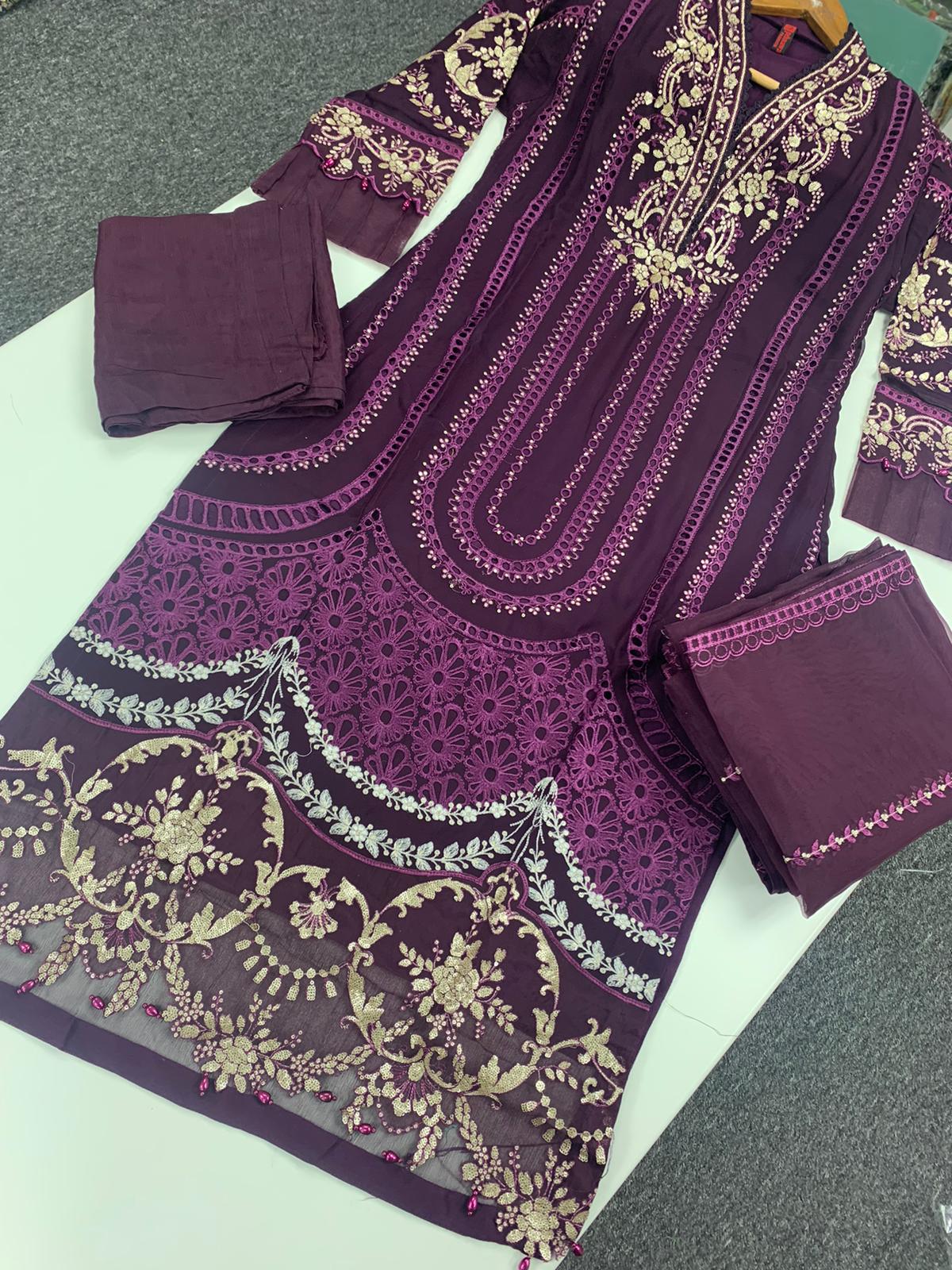 Pehnawa | Embroidered Chiffon Readymade | PNW08 (Purple