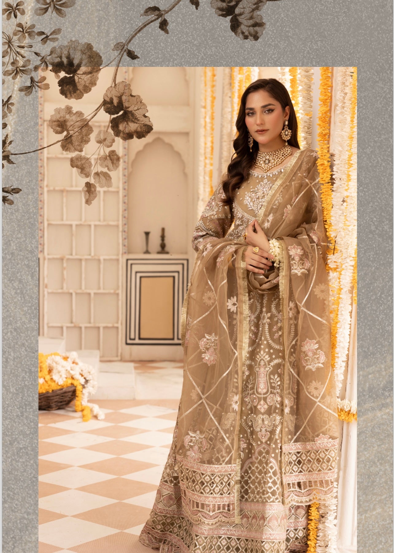 SIMRANS ‘Ivana’ | Embroidered  Net Readymade Wedding Collection| SM681 (Brown)