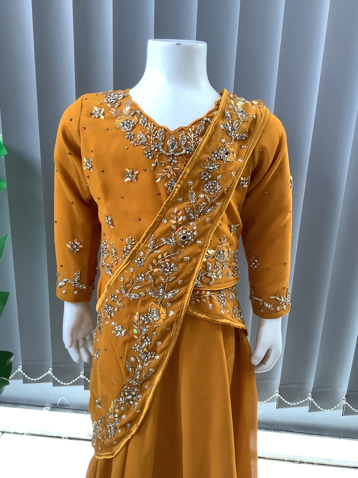 ASHA | Embroidered Chiffon Saree Mother & Daughter Readymade Mustard | AS55