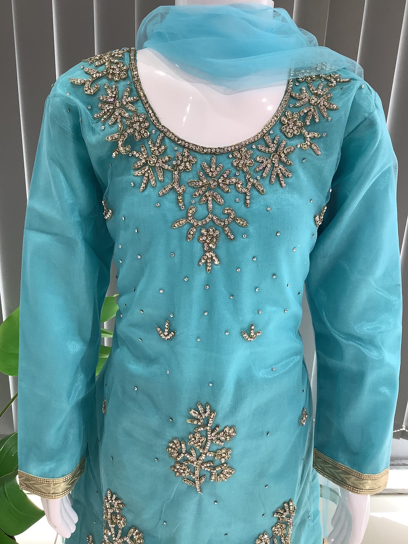 ASHA | Embroidered Hand Work Kids Ready To Wear Feroze Blue | AS61