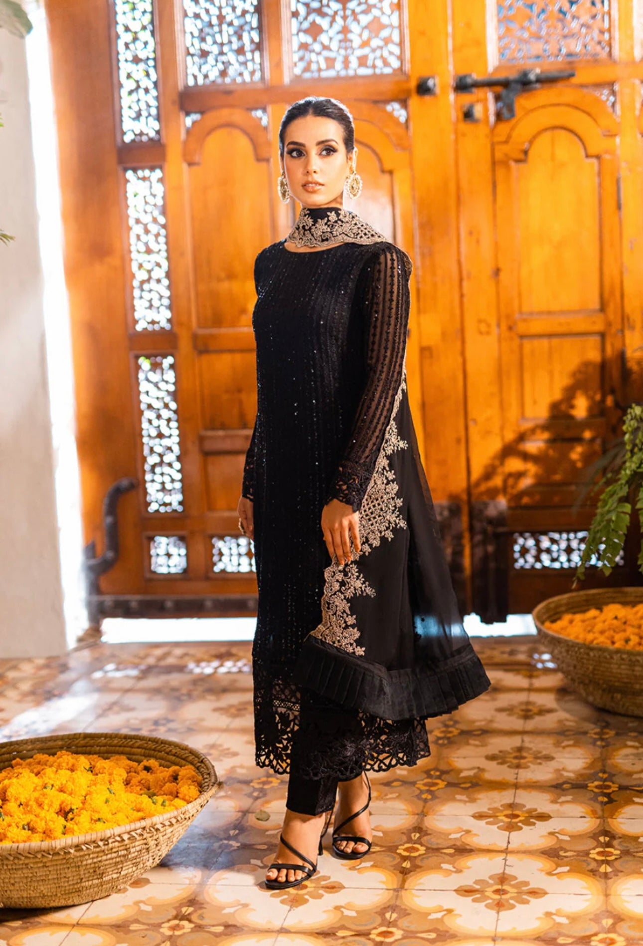 Azure Inspired | Embroidered Chiffon Readymade | SC102 (Black)