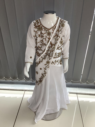 ASHA | Embroidered Chiffon Saree Kids Readymade White | AS64