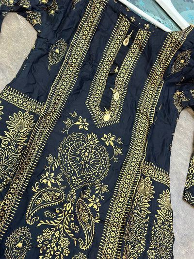 S Creations | Linen Printed 2pc Readymade | SC090 (Black & Gold)