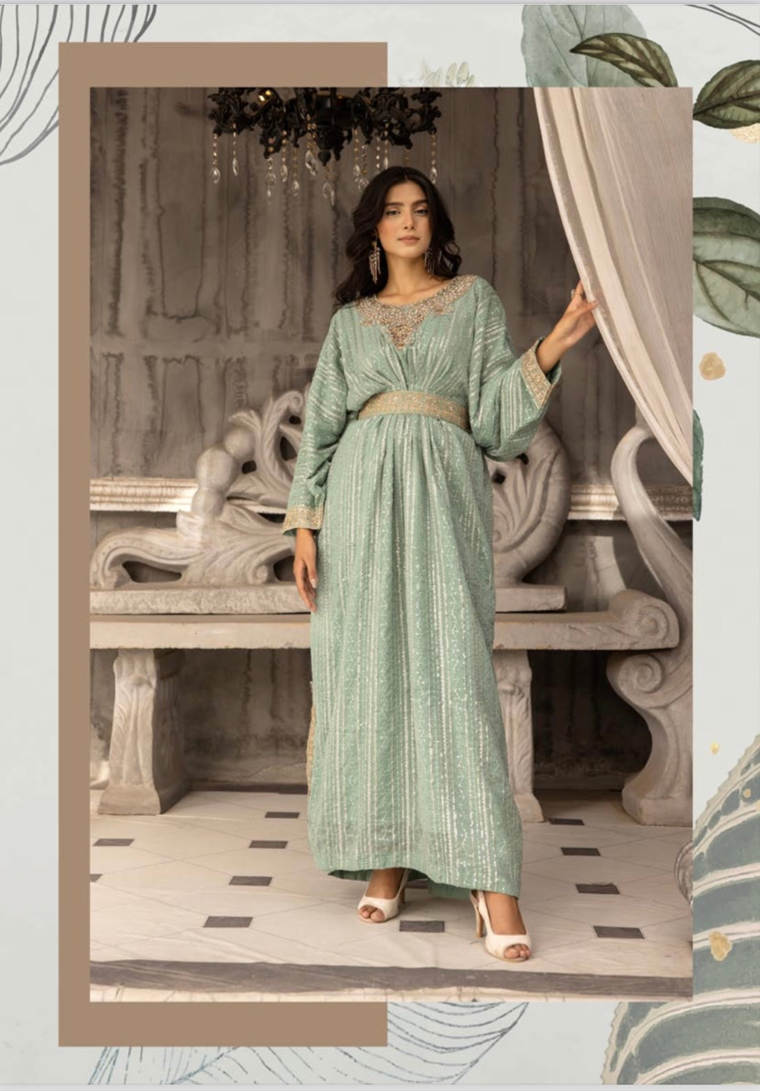 SIMRANS ‘Jeem’ | Embroidered Chiffon Modest  Readymade | SM601 (Green)