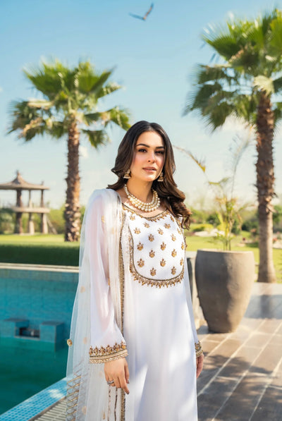 Khuda Baksh Creations | Embroidered Chiffon 3pc Ready To Wear | Z-278 (White)