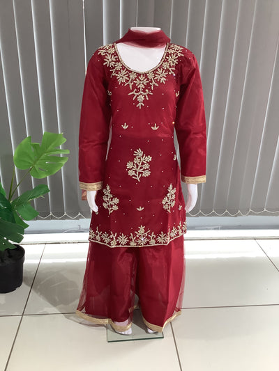 ASHA | Embroidered Hand Work Kids Ready To Wear Red | AS61